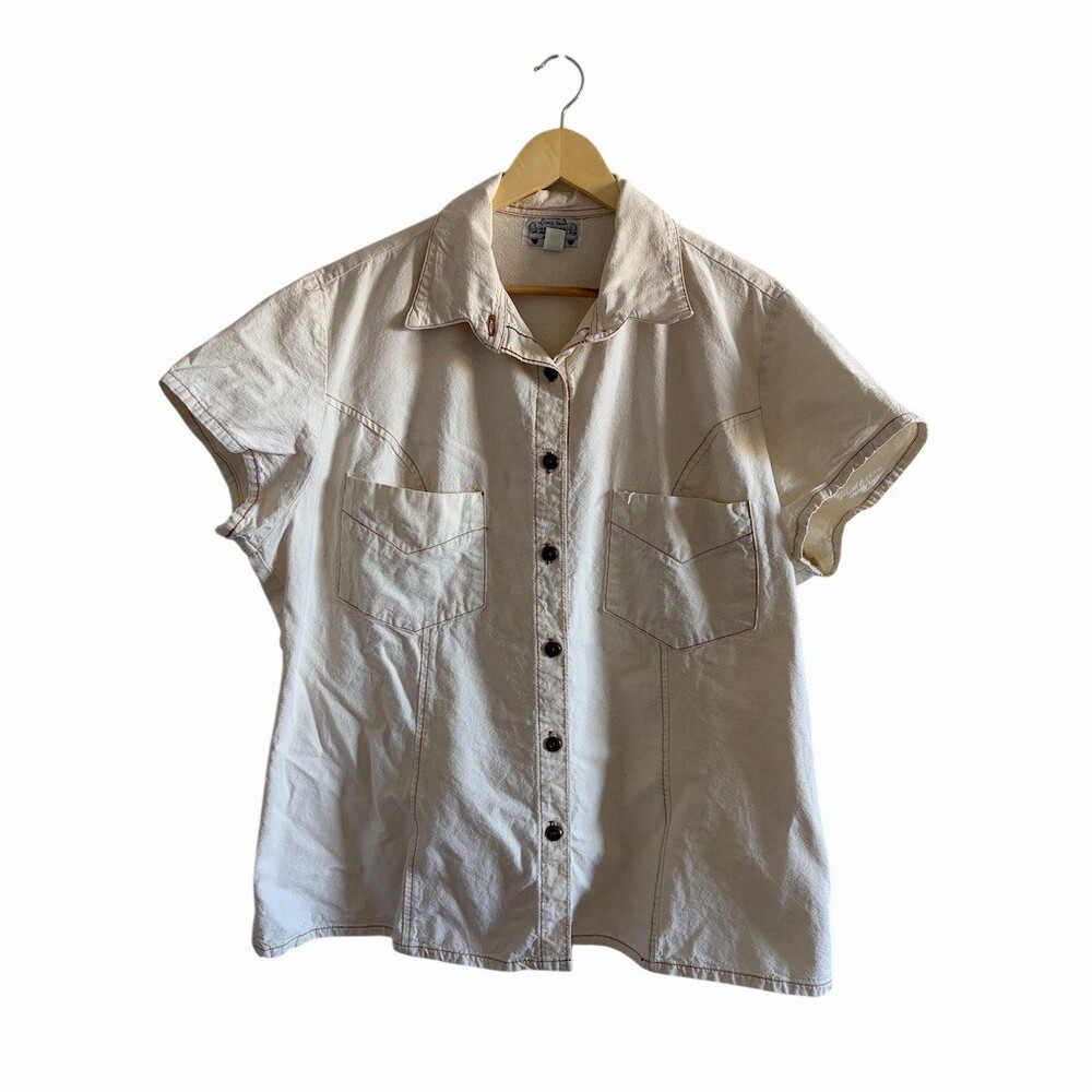 Vintage Sting Bee Button-Up Shirt Women's Size 20 Ivory Collared Short Sleeve